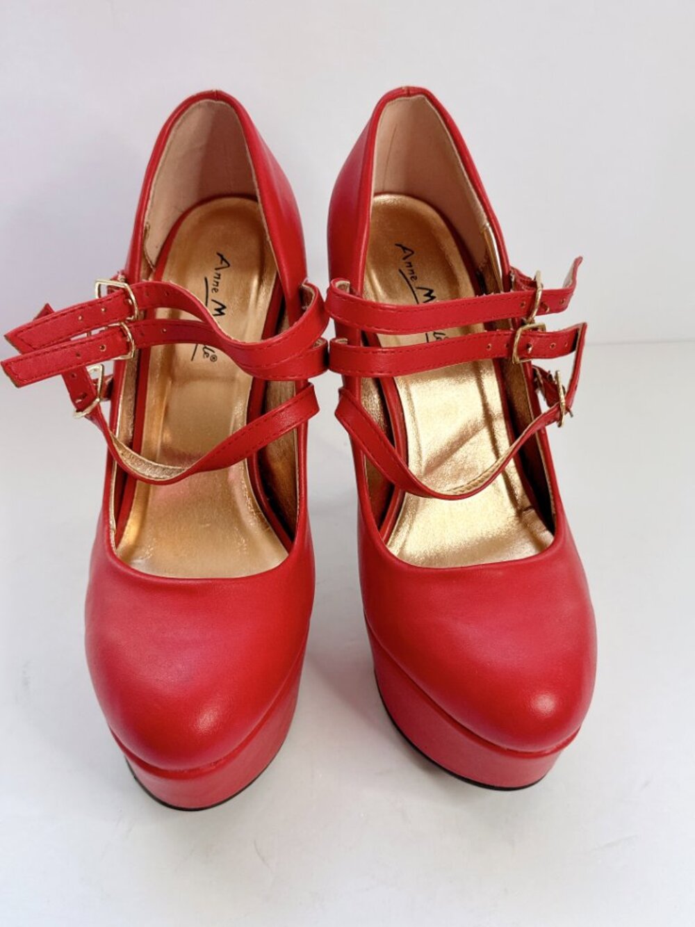 Anne Michelle Red Platform Mary Jane Heels